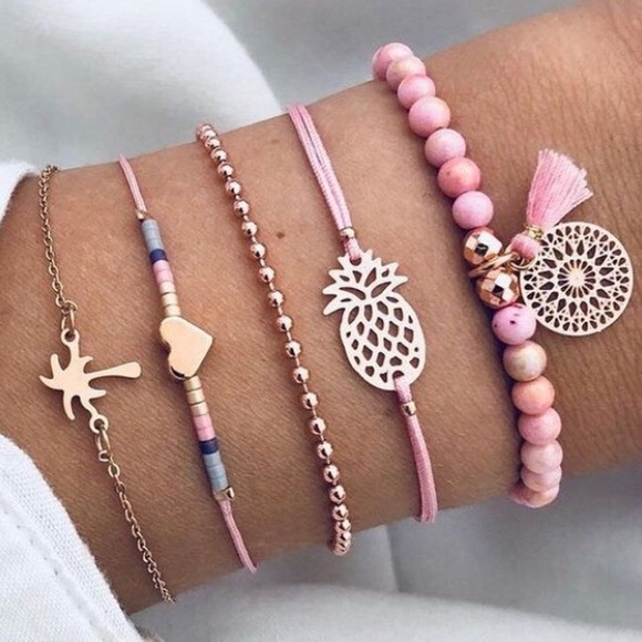 Baubl’d Jewelry - Palm Tree/Heart/Pineapple Boho Bracelet Set